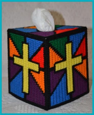 Stained Glass Cross Tissue Box Cover
