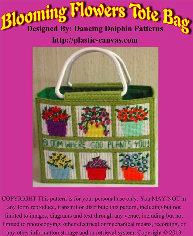 "Blooming Flowers Tote Bag" Plastic Canvas Pattern