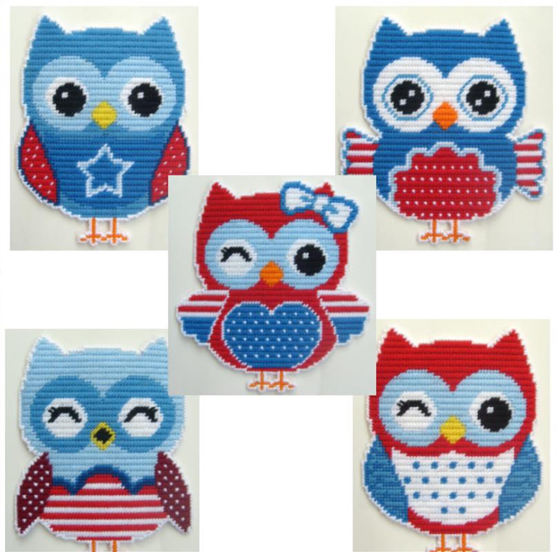 "4th of July Owls Decor" Plastic Canvas Pattern